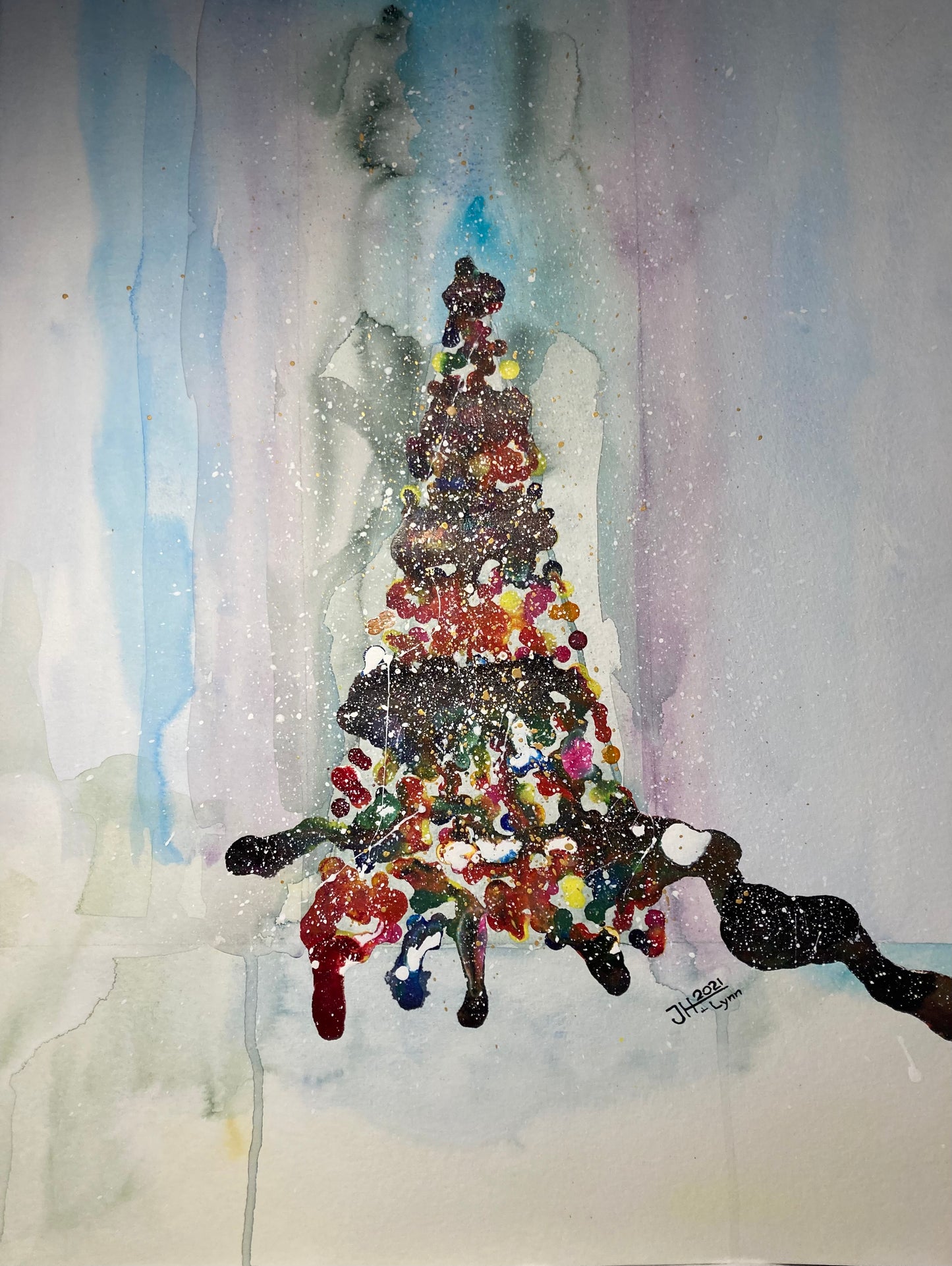 Weihnachten Tannenbaum Abstrakt "Singing in the snow" (Aquarell)