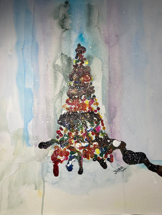 Weihnachten Tannenbaum Abstrakt "Singing in the snow" (Aquarell)